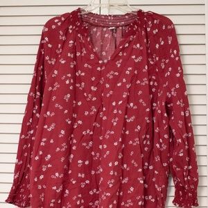 Red Floral Long Sleeve Blouse (1X)